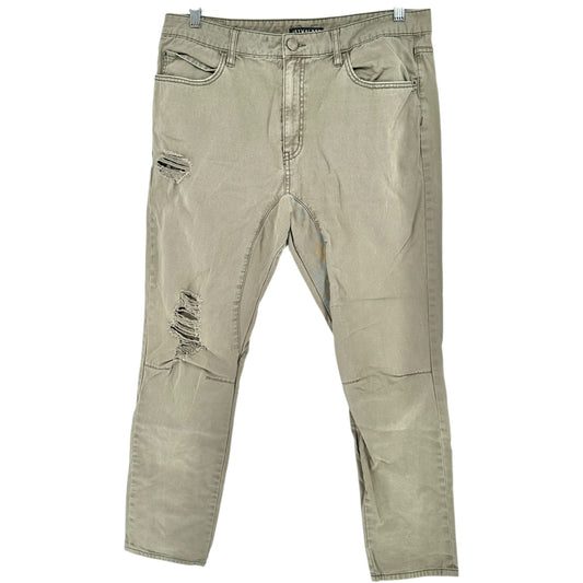 Jaywalker Jeans Mens Size 36 Distressed Olive Green Slim Fit Cotton 31 Inseam