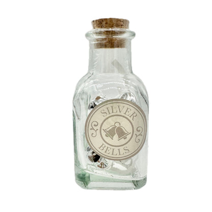 Glass Bottle Jar Silver Bells Christmas Holiday Decor 3.5 x 1.3 NIP