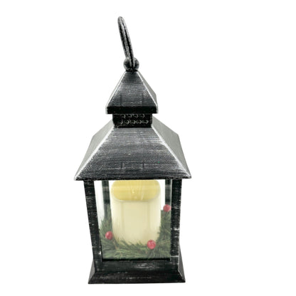 Christmas Lantern With LED Candle Black Silver Plastic Battery Operated WORKS
