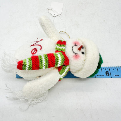 Plush Fuzzy Snowman Noel Ornament Christmas Holiday  5.5"