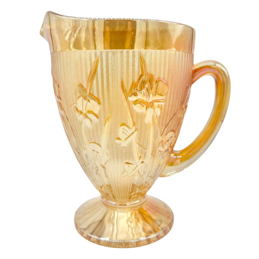 Jeannette Iris & Herringbone Marigold Pitcher 9 inch Carnival Glass