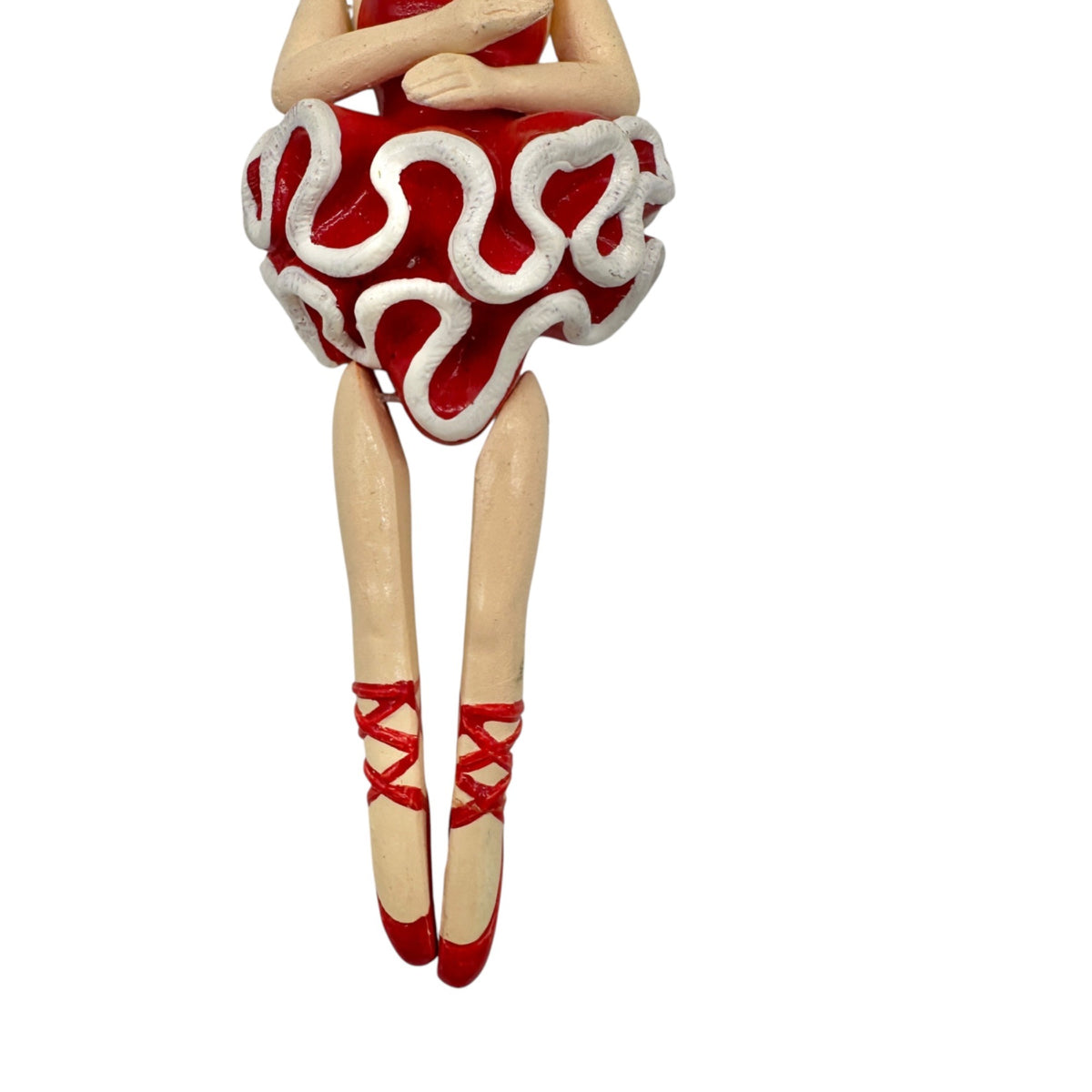 Ballerina Jointed Peg Ornament Doll Gold Crown Red Tutu 6 Inches Hand-Painted