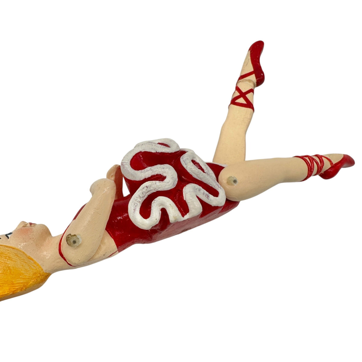 Ballerina Jointed Peg Ornament Doll Gold Crown Red Tutu 6 Inches Hand-Painted