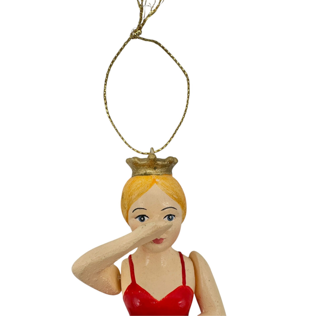Ballerina Jointed Peg Ornament Doll Gold Crown Red Tutu 6 Inches Hand-Painted