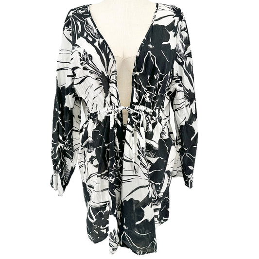 Islander Swim Cover Up Womens 3X Black White Flower Print Lightweight Full Cover