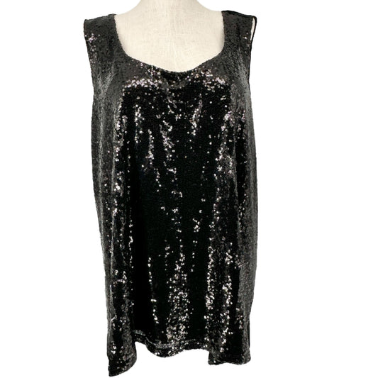 Cupio Sleeveless Top Womens 3X Black Sequin Front With Viscose Lining