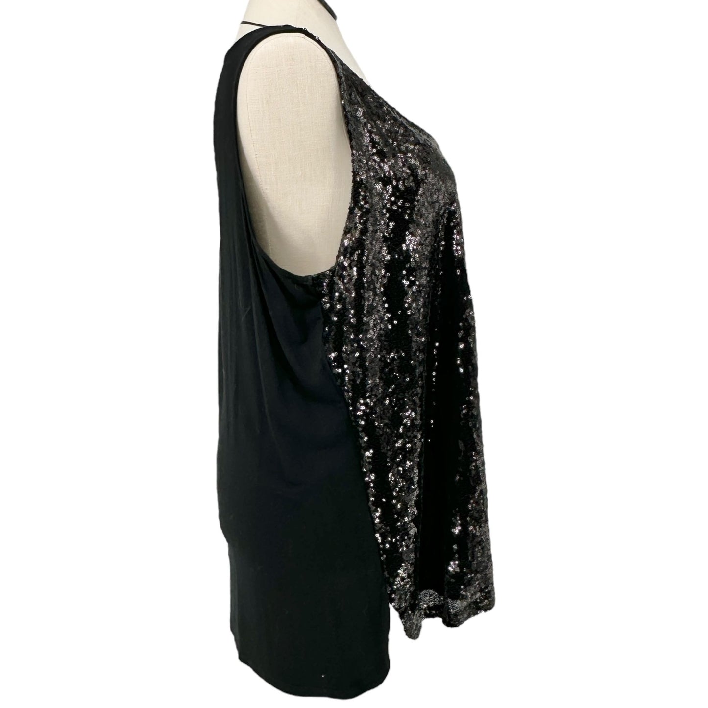 Cupio Sleeveless Top Womens 3X Black Sequin Front With Viscose Lining