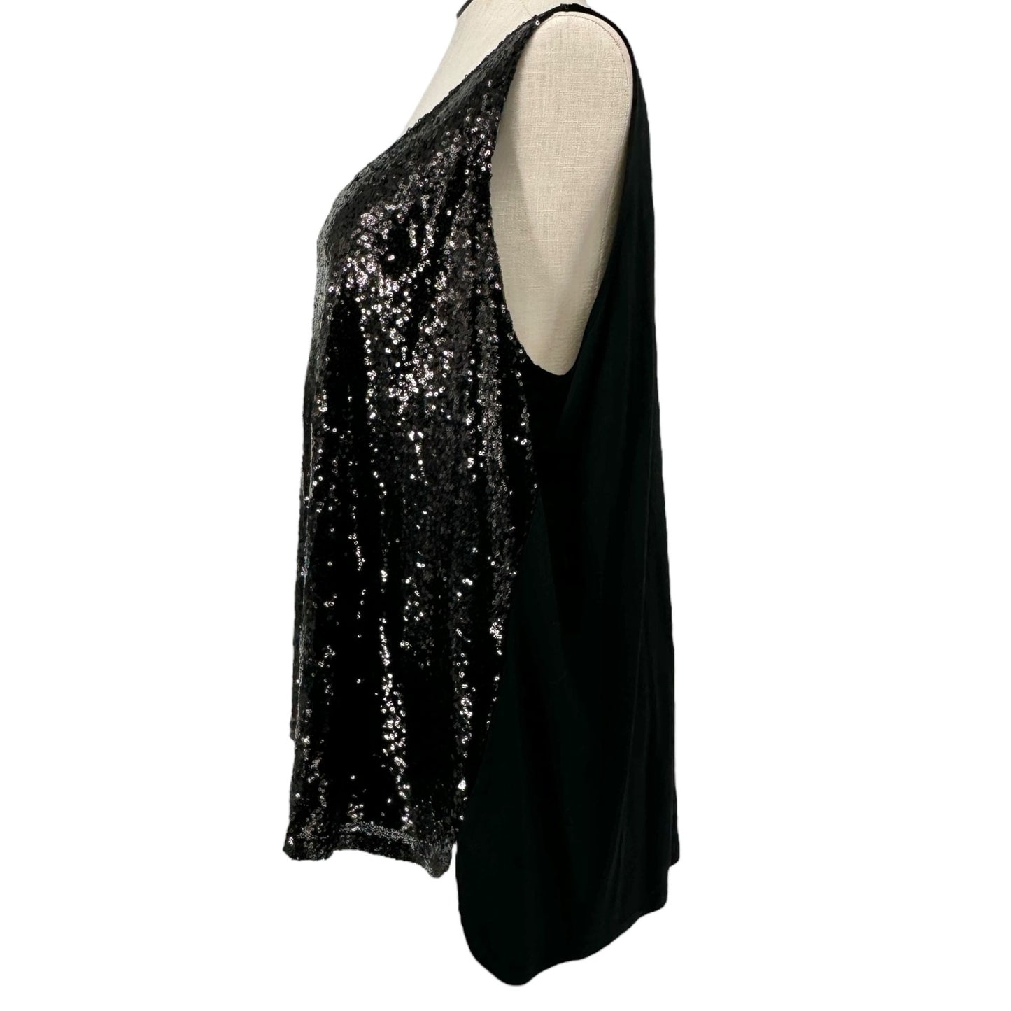 Cupio Sleeveless Top Womens 3X Black Sequin Front With Viscose Lining