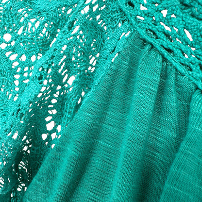 No Boundaries Blouse Juniors XL (15-17) Green Lace-Trimmed SS Poly Spandex Blend