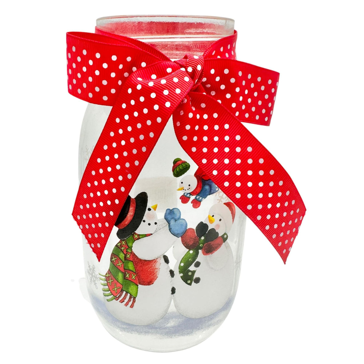 Snowman Themed Mason Jar Candle Cover with Ribbon Christmas Winter