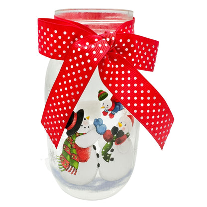 Snowman Themed Mason Jar Candle Cover with Ribbon Christmas Winter
