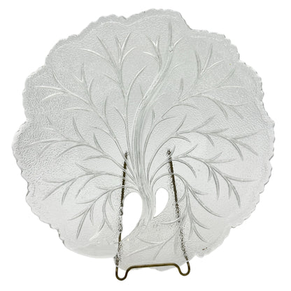 Clear Glass Serving Plate Etched 10-Inch Tree Design With Two Sections