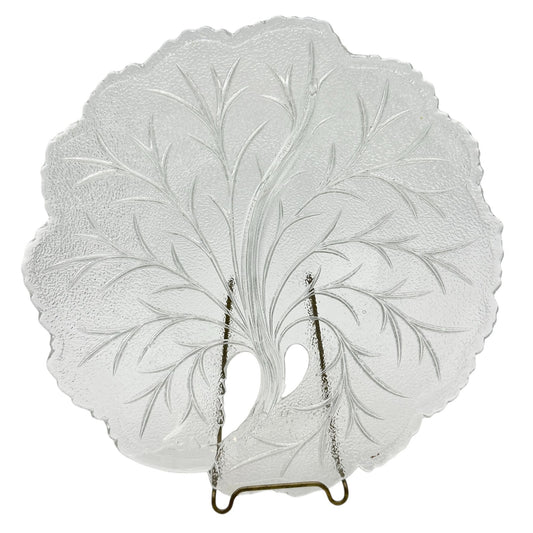 Clear Glass Serving Plate Etched 10-Inch Tree Design With Two Sections