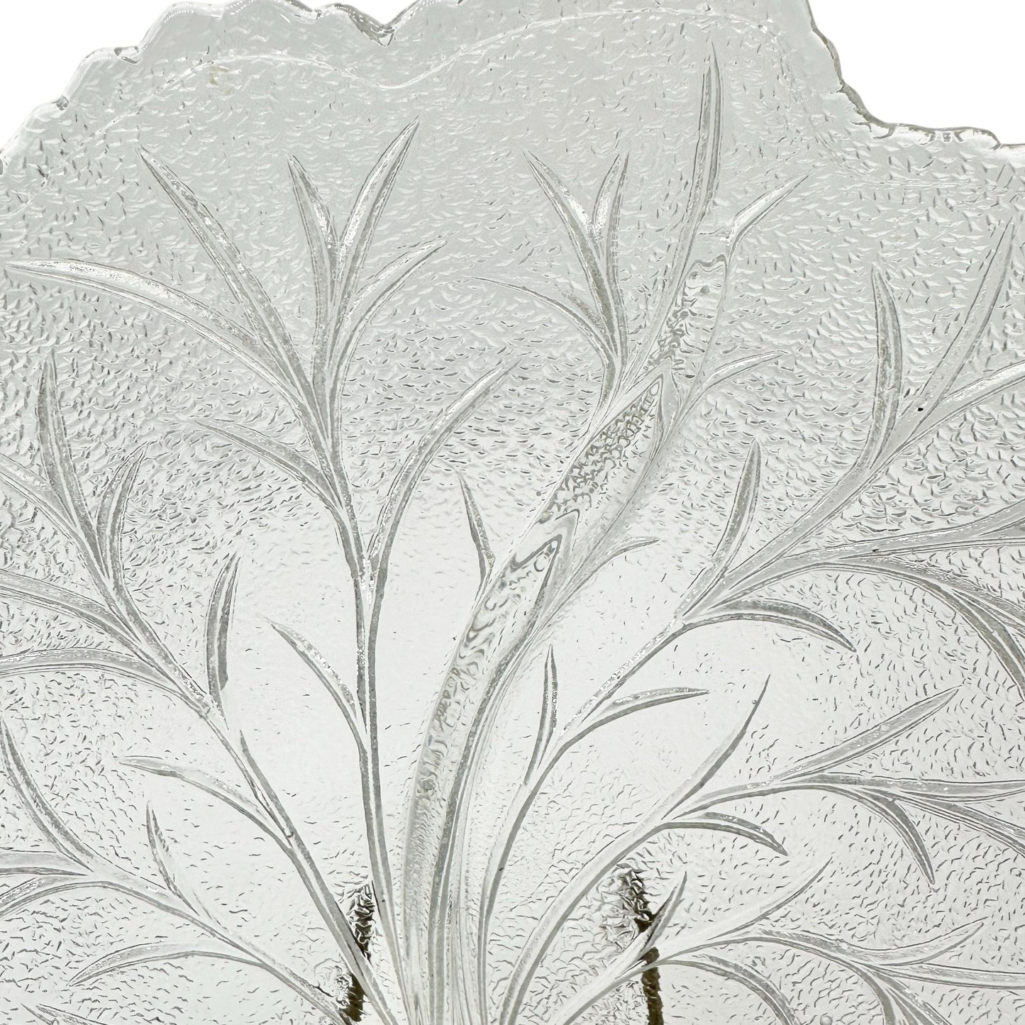 Clear Glass Serving Plate Etched 10-Inch Tree Design With Two Sections