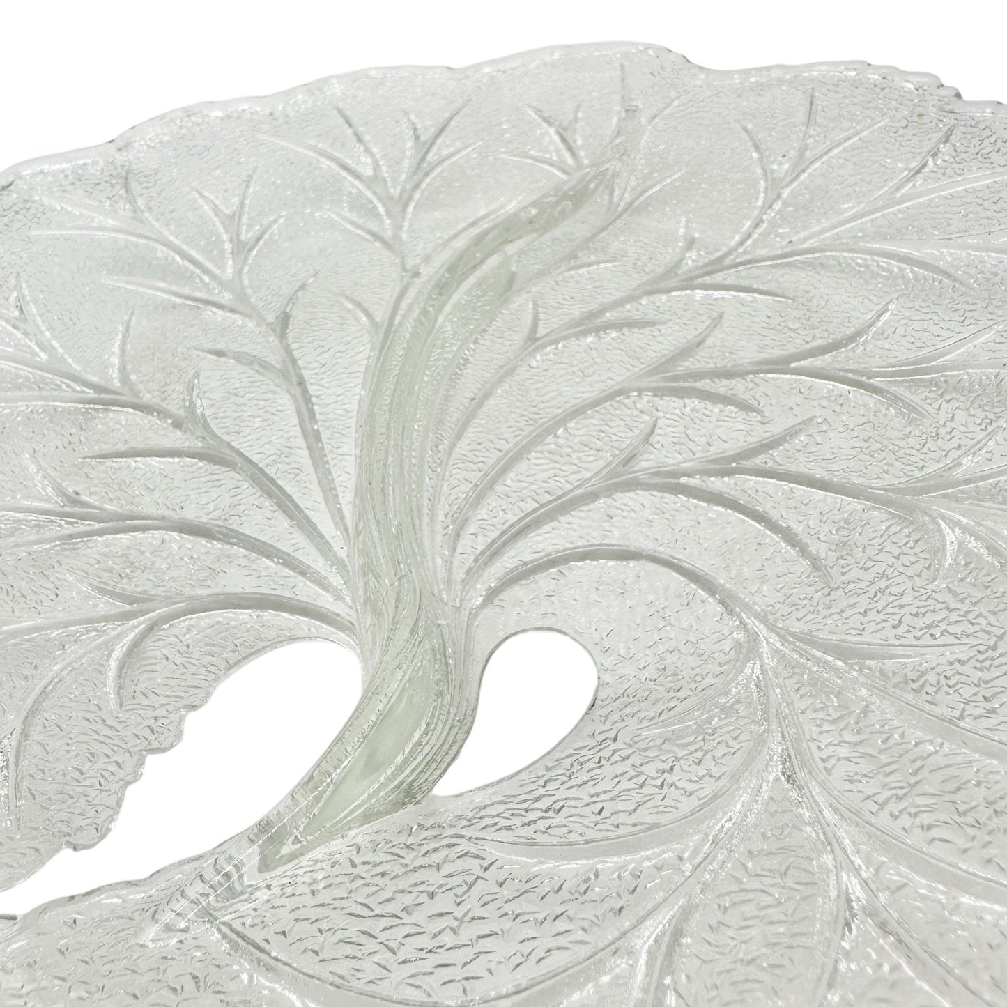 Clear Glass Serving Plate Etched 10-Inch Tree Design With Two Sections