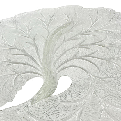 Clear Glass Serving Plate Etched 10-Inch Tree Design With Two Sections