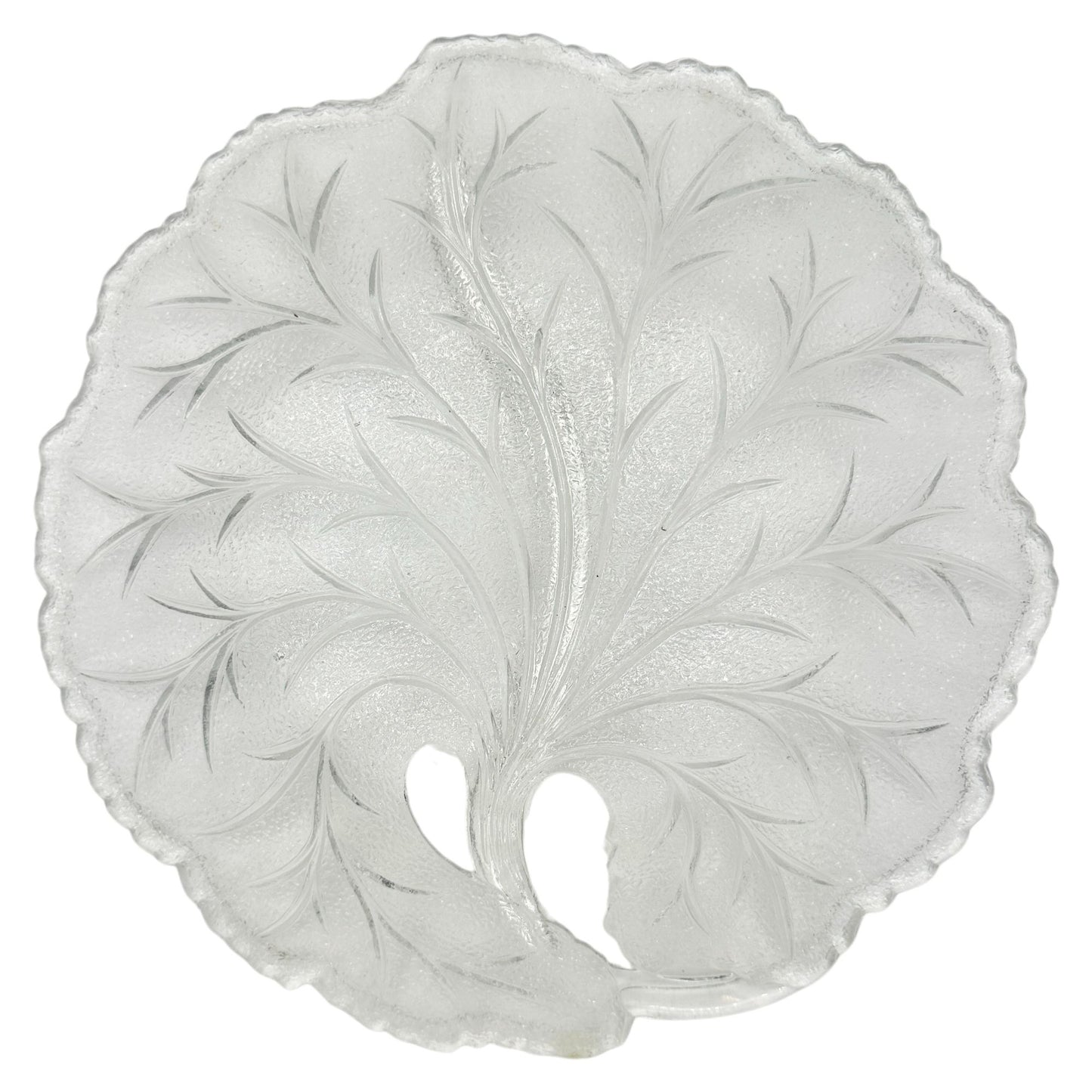 Clear Glass Serving Plate Etched 10-Inch Tree Design With Two Sections