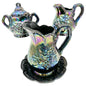 Vintage Lusterware 5pc Set Pitcher Stand Lidded Sugar Creamer Grapevine Embossed