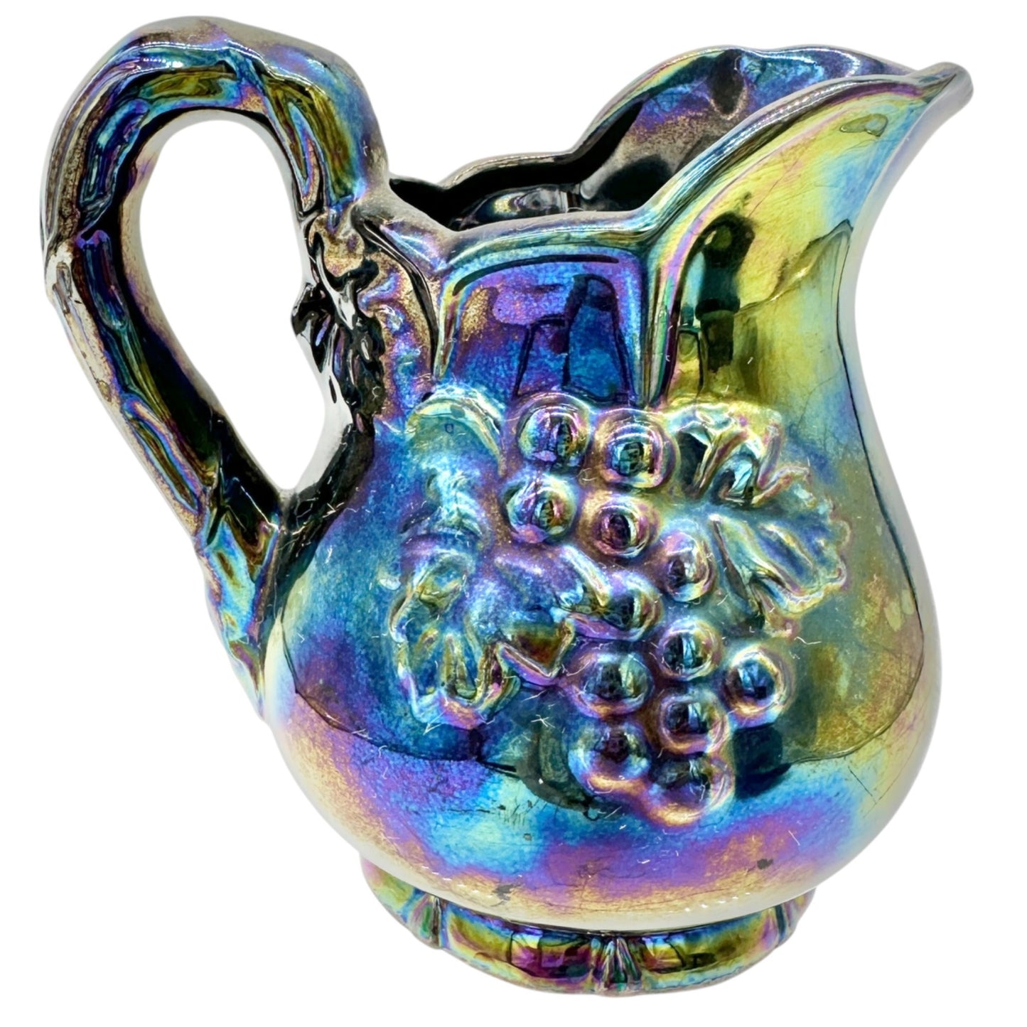Vintage Lusterware 5pc Set Pitcher Stand Lidded Sugar Creamer Grapevine Embossed