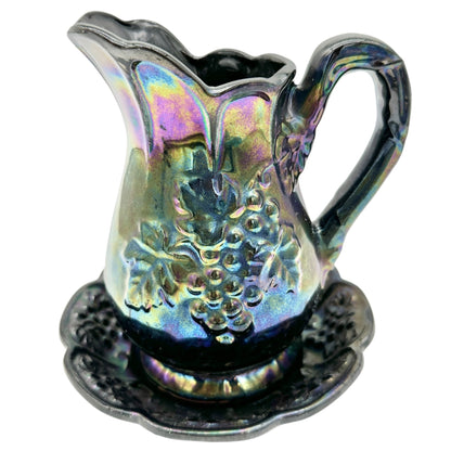 Vintage Lusterware 5pc Set Pitcher Stand Lidded Sugar Creamer Grapevine Embossed