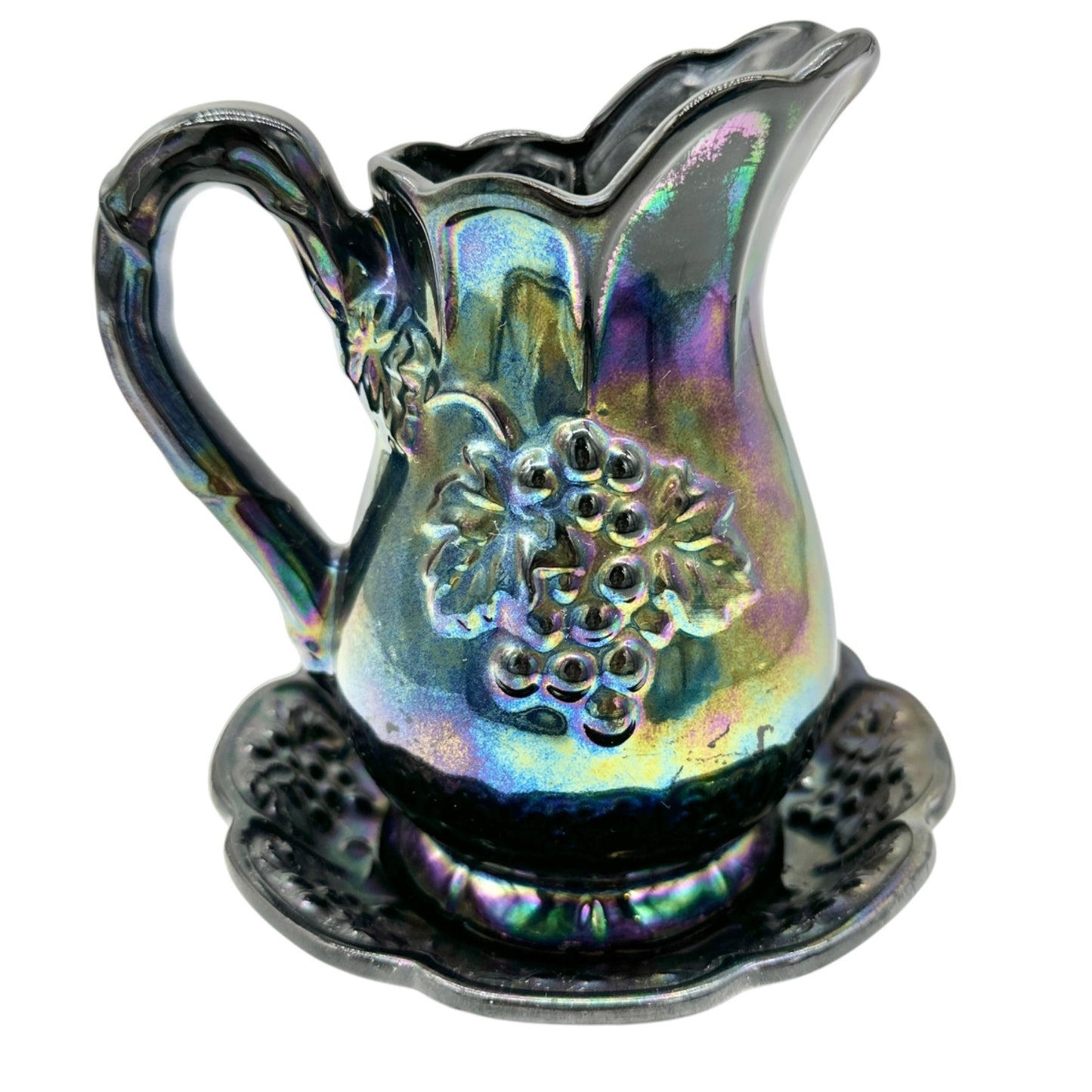 Vintage Lusterware 5pc Set Pitcher Stand Lidded Sugar Creamer Grapevine Embossed