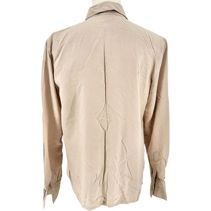 City Silk Button Up Shirt Womens Medium Tan Long Sleeve Collared 100% Silk