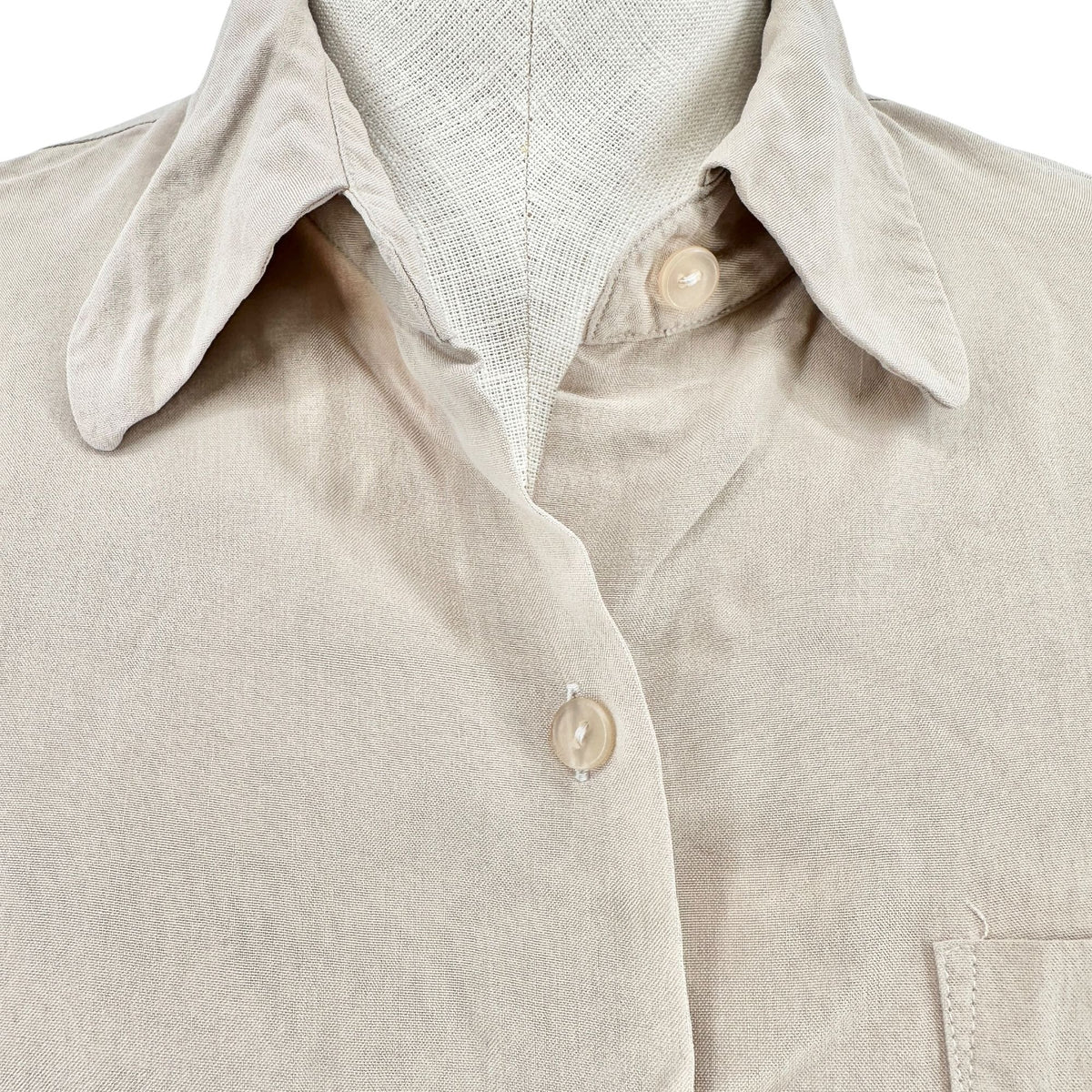 City Silk Button Up Shirt Womens Medium Tan Long Sleeve Collared 100% Silk