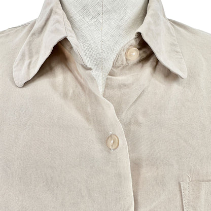 City Silk Button Up Shirt Womens Medium Tan Long Sleeve Collared 100% Silk