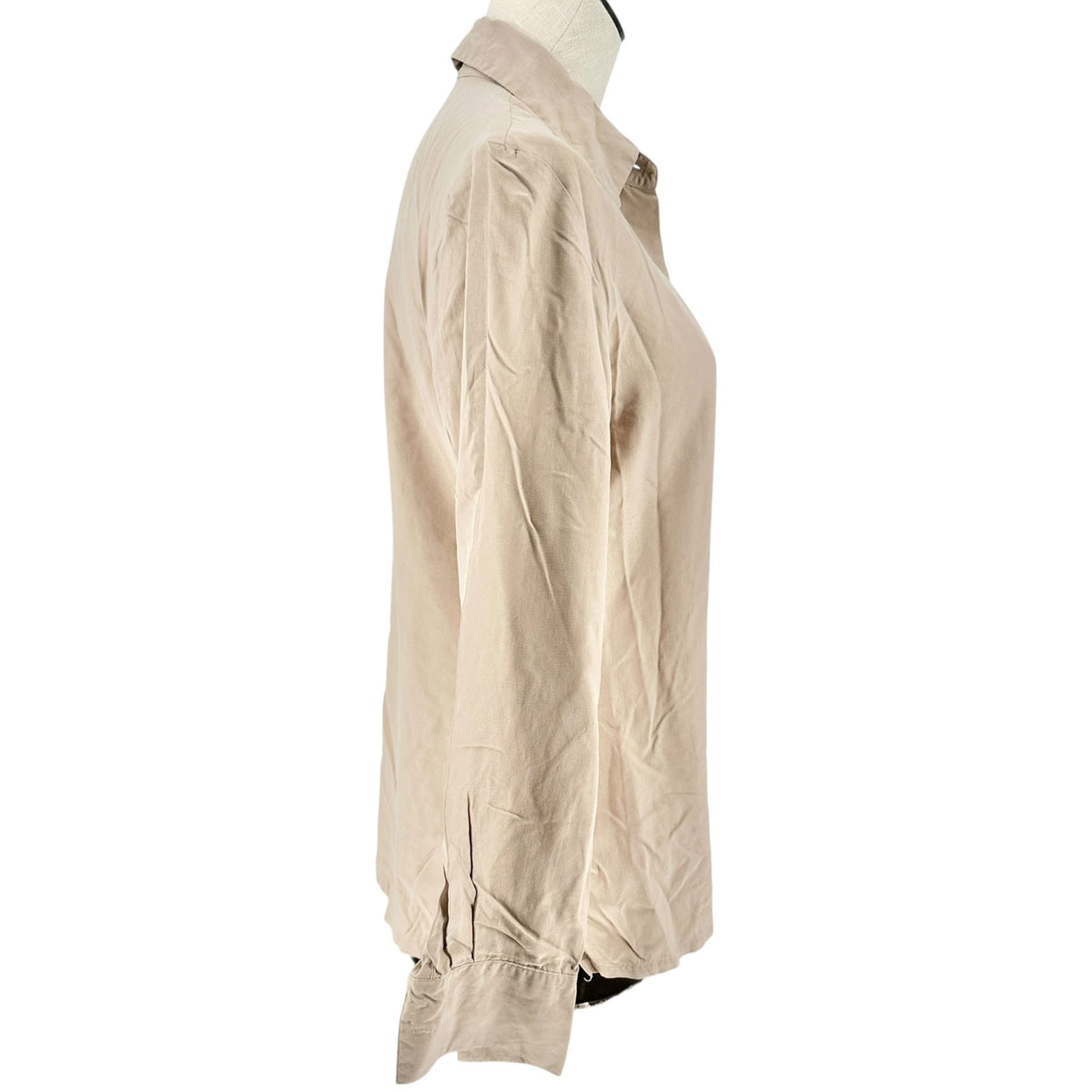 City Silk Button Up Shirt Womens Medium Tan Long Sleeve Collared 100% Silk