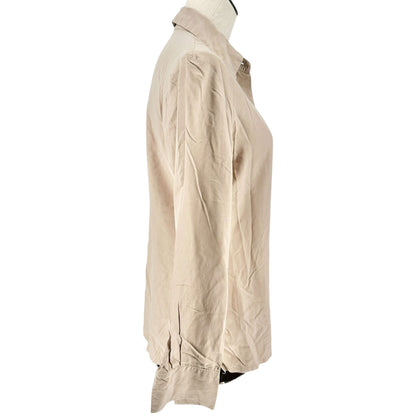 City Silk Button Up Shirt Womens Medium Tan Long Sleeve Collared 100% Silk