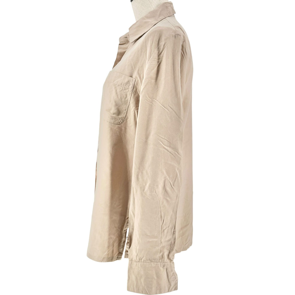 City Silk Button Up Shirt Womens Medium Tan Long Sleeve Collared 100% Silk
