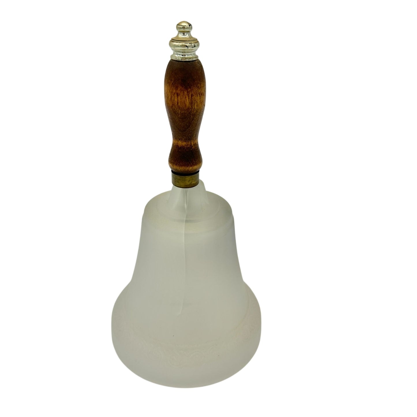 Butterfly Design Frosted Glass Bell With Wooden Handle 8.5"H Decorative Accent