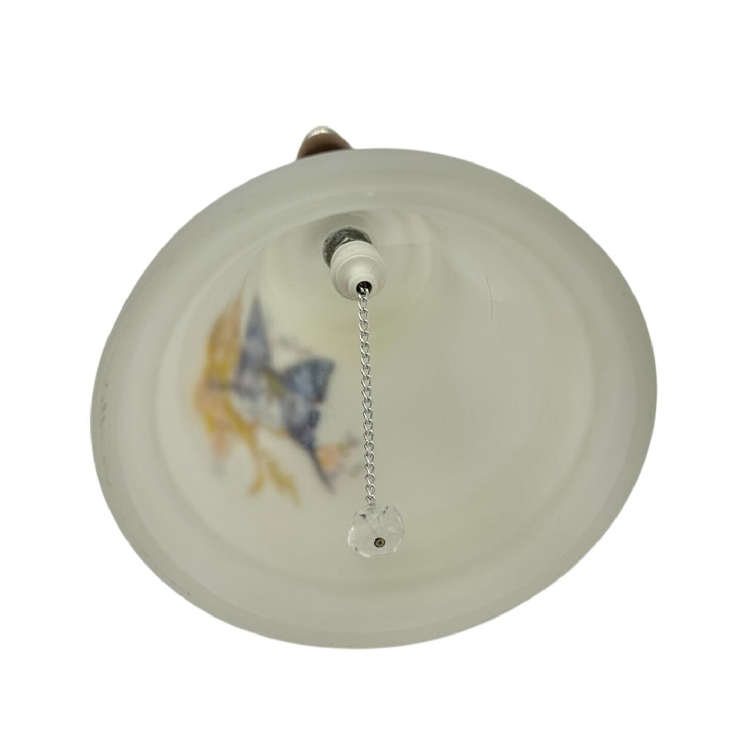 Butterfly Design Frosted Glass Bell With Wooden Handle 8.5"H Decorative Accent