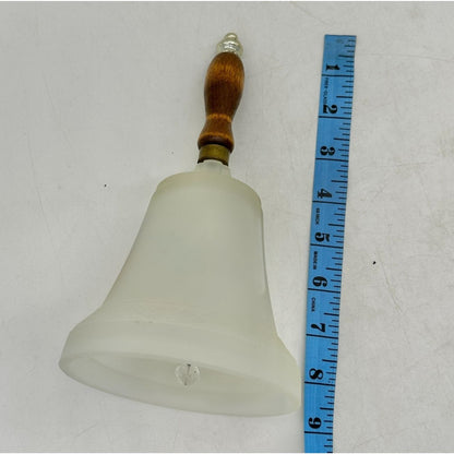 Butterfly Design Frosted Glass Bell With Wooden Handle 8.5"H Decorative Accent