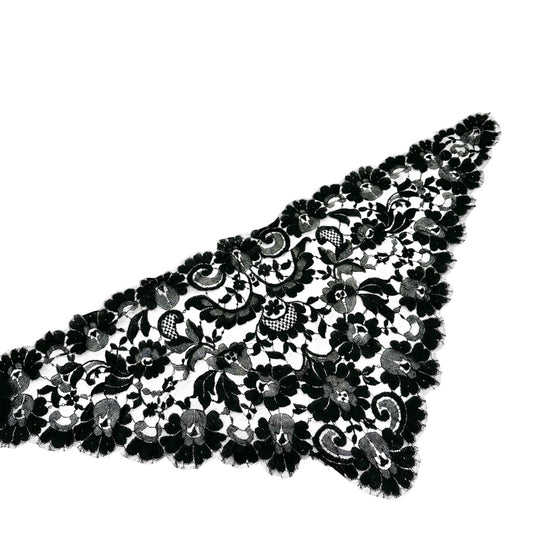 Vintage Black Floral Lace Triangle Scarf Shawl Long Sheer Mesh Fabric Elegant