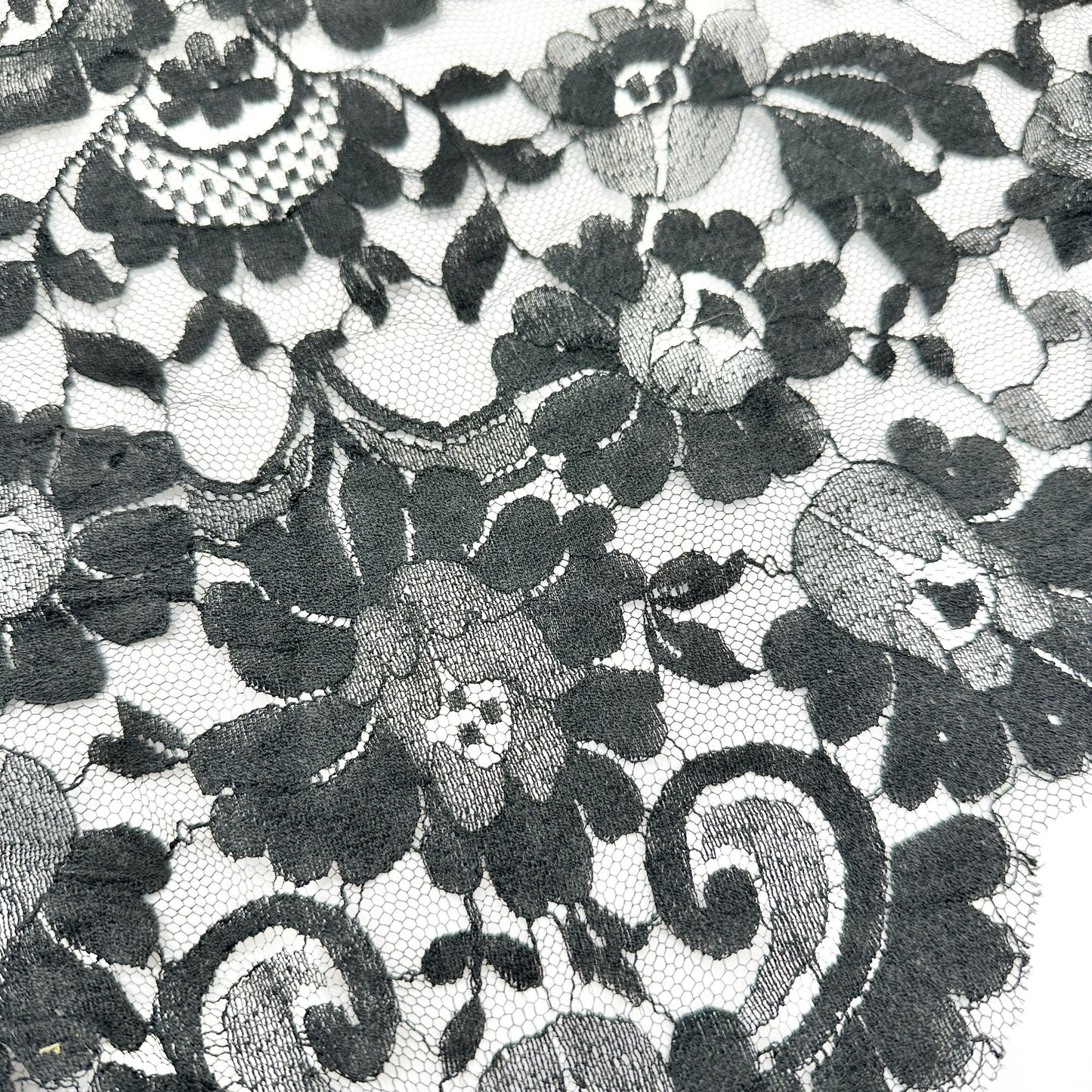 Vintage Black Floral Lace Triangle Scarf Shawl Long Sheer Mesh Fabric Elegant