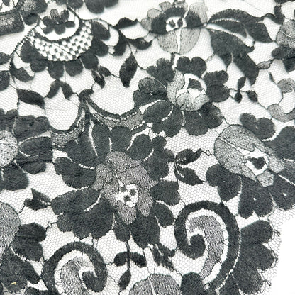 Vintage Black Floral Lace Triangle Scarf Shawl Long Sheer Mesh Fabric Elegant