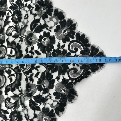 Vintage Black Floral Lace Triangle Scarf Shawl Long Sheer Mesh Fabric Elegant