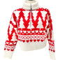 Jessica Simpson Half-Zip Turtleneck Sweater Red White Holiday Tree Heart Pattern