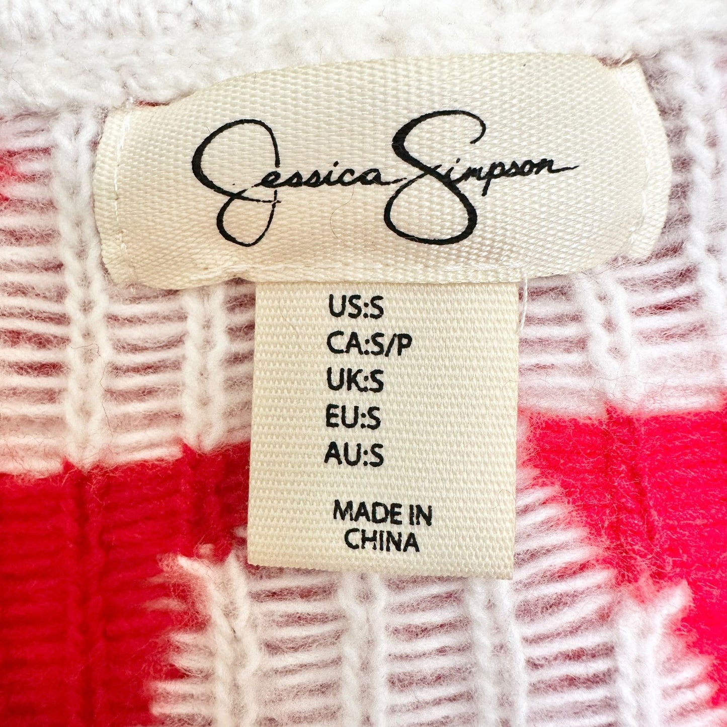 Jessica Simpson Half-Zip Turtleneck Sweater Red White Holiday Tree Heart Pattern