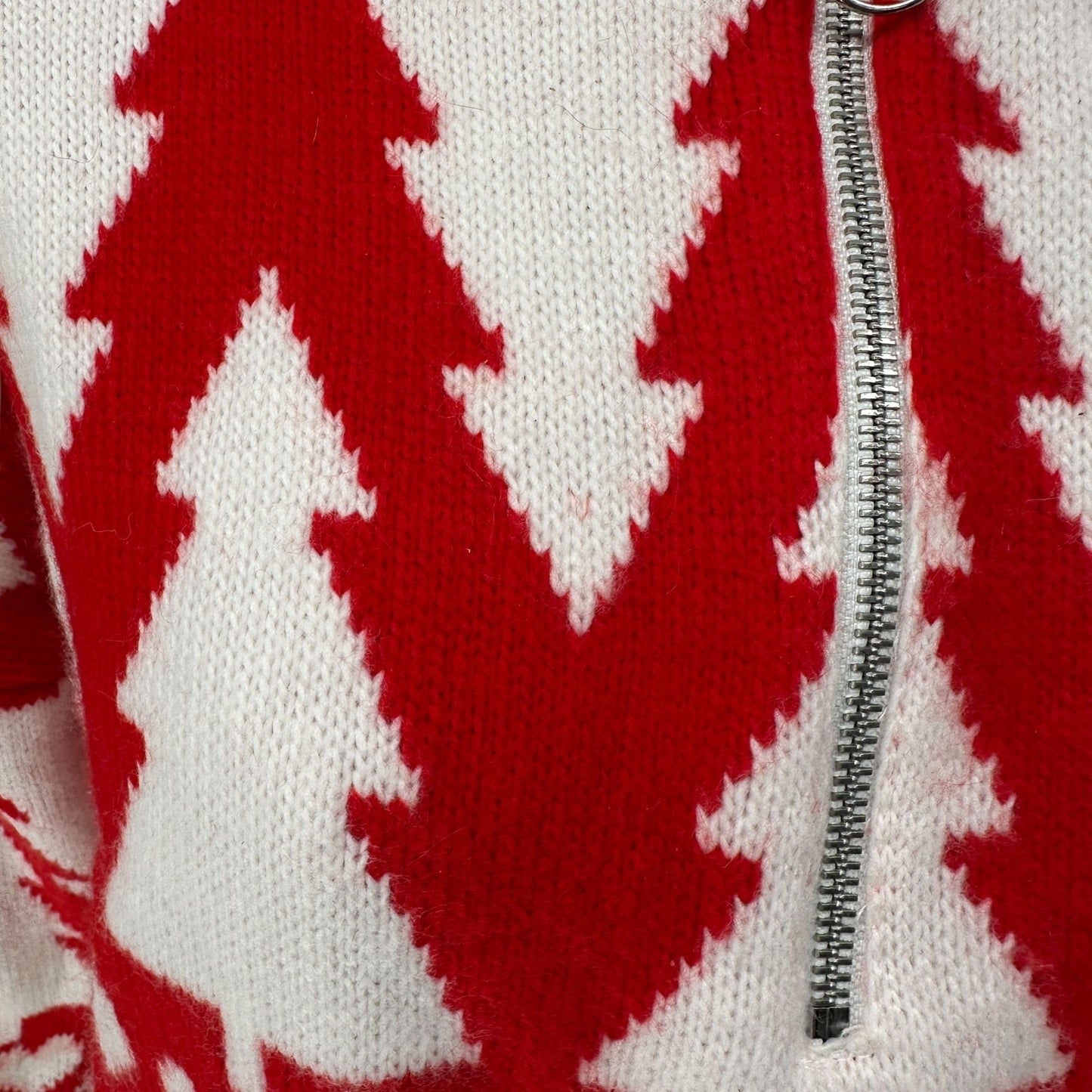 Jessica Simpson Half-Zip Turtleneck Sweater Red White Holiday Tree Heart Pattern