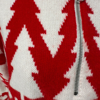 Jessica Simpson Half-Zip Turtleneck Sweater Red White Holiday Tree Heart Pattern