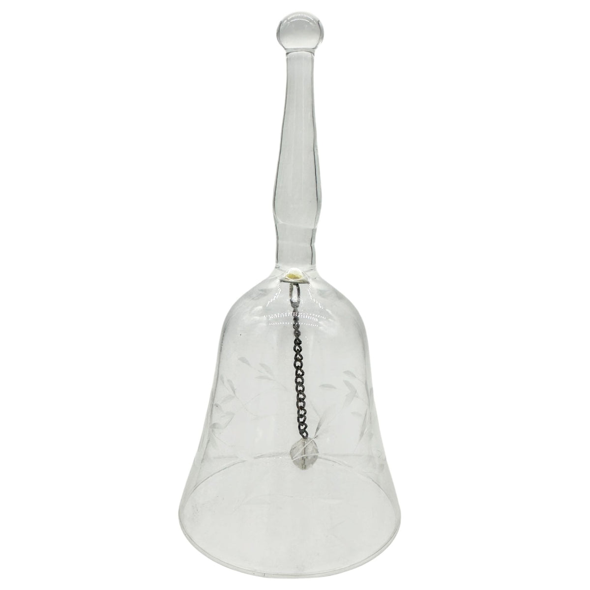 Clear Glass Bell With Etched Floral Design Crystal Clapper 6 Inches