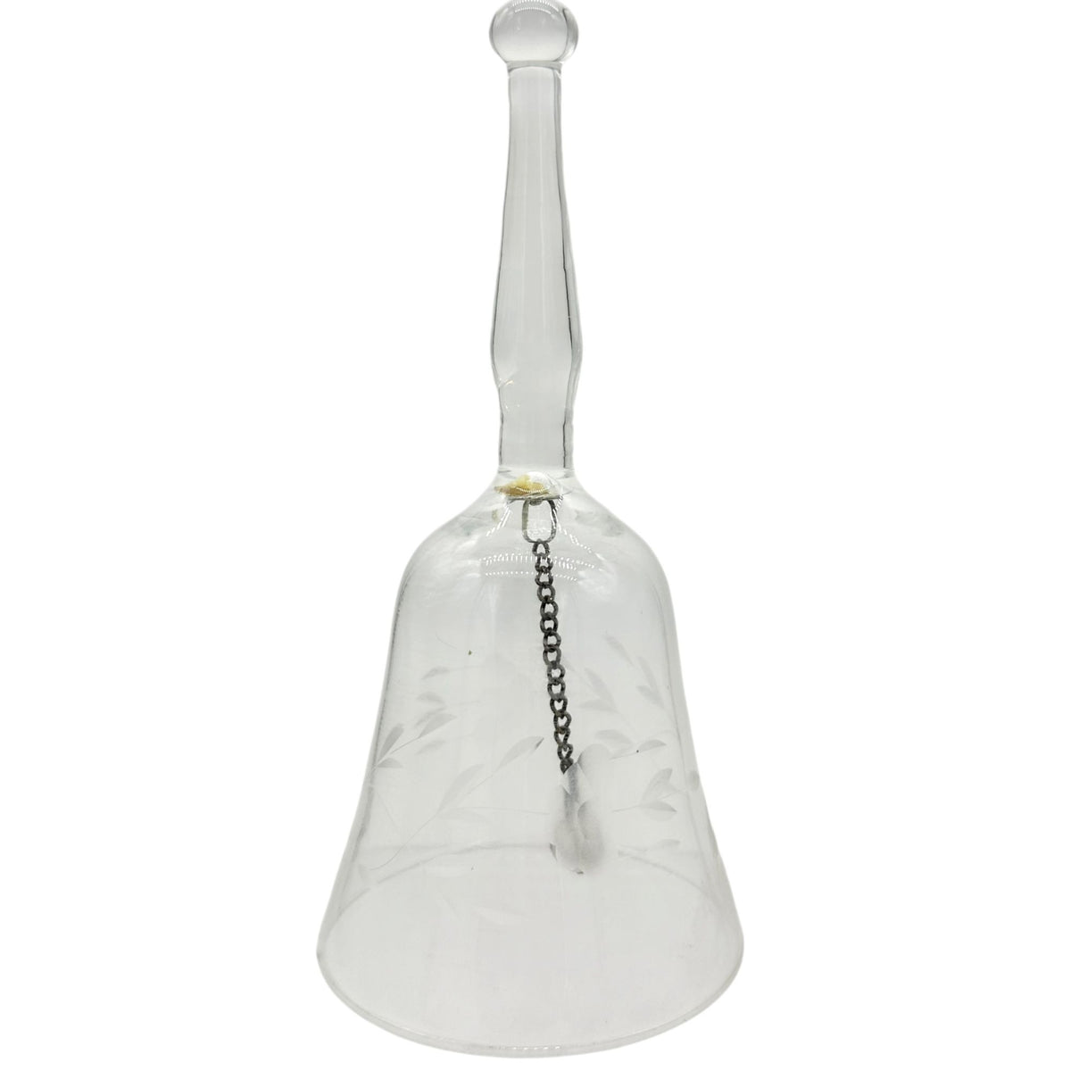 Clear Glass Bell With Etched Floral Design Crystal Clapper 6 Inches
