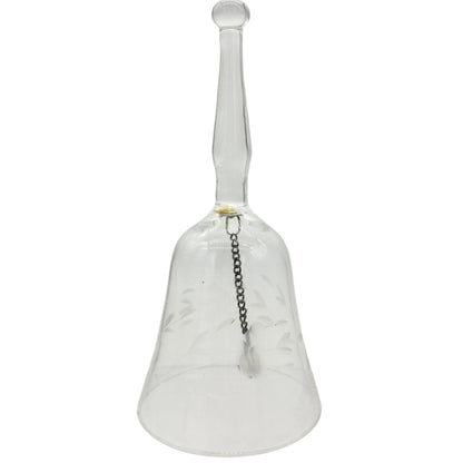 Clear Glass Bell With Etched Floral Design Crystal Clapper 6 Inches