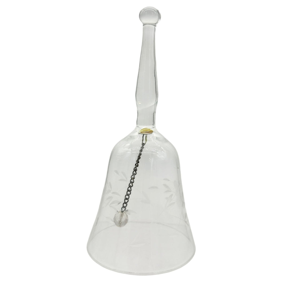 Clear Glass Bell With Etched Floral Design Crystal Clapper 6 Inches