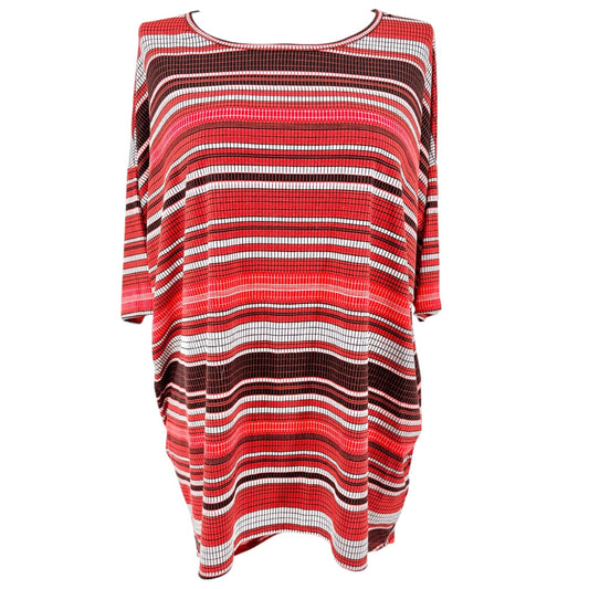 LuLaRoe Irma Tunic Womens XL Red Black Stripe Hi Low Hem Relaxed Fit Oversized