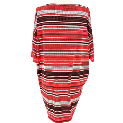 LuLaRoe Irma Tunic Womens XL Red Black Stripe Hi Low Hem Relaxed Fit Oversized