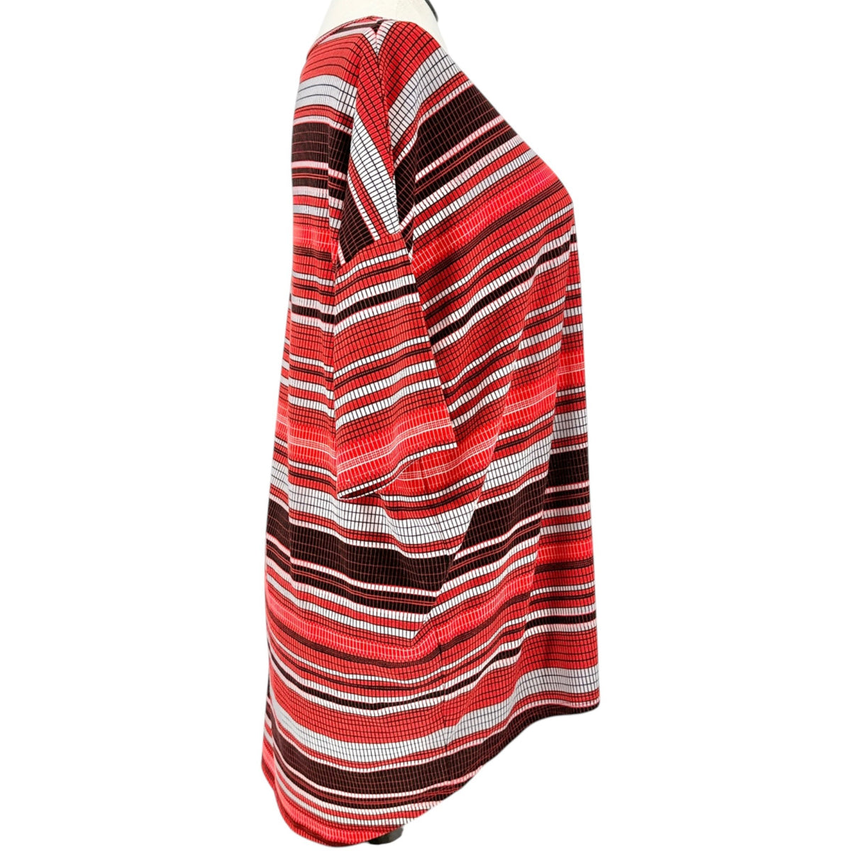LuLaRoe Irma Tunic Womens XL Red Black Stripe Hi Low Hem Relaxed Fit Oversized