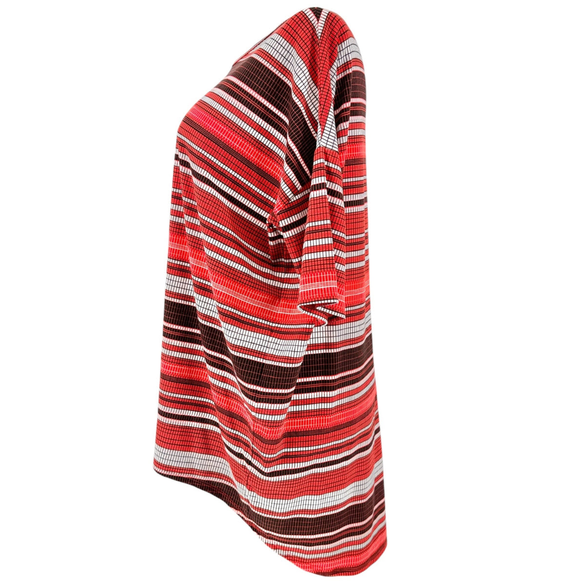 LuLaRoe Irma Tunic Womens XL Red Black Stripe Hi Low Hem Relaxed Fit Oversized